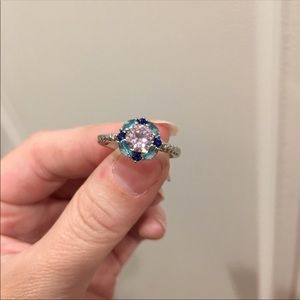 🛑new 925 Silver Pink Blue Flower Ring